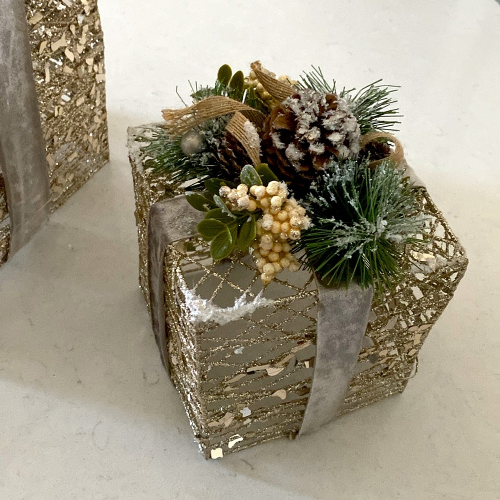 Festive Gold Holiday Decoration with‎ Pine Accents 6x6in